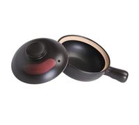 Lurrose Old-Fashioned Clay Soup Pot for Gas Stove Small Single-Handle Kitchen Casserole Black-red Brush Pattern Terracotta Stew Pot for Home Cooking and Rice Dishes