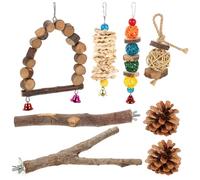 Lurrose Parakeet and Parrot Chewing Stand with Movable Hooks Safe Wooden Playground Accessory for Cage Exercise and Beak Maintenance Random Color