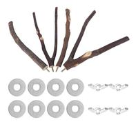 Lurrose Parrot Chewing 4pcs Set Natural Wooden Branch Standing Pole Playset Pet Bird Perch Suitable for Cage and Play Areas