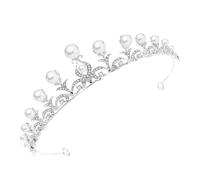Lurrose Pearl Rhinestone Bridal Crown Tiara Silver Wedding Headpiece Hair Accessories for Brides Bridal Headdress with Pearls Suitable for Wedding Ceremonies
