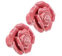 Lurrose Pink Ceramic Rose Cabinet Knobs 2Pcs Floral Style for Bedroom Dressers and Kitchen Cupboards