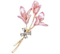 Lurrose Pink Rhinestone Flower Brooch Alloy Suit Lapel Pin Elegant Fashionable Sturdy Structure Decoration for Women Christmas New Year