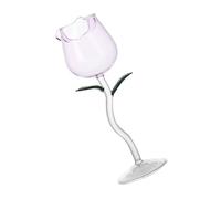 Lurrose Pink Rose Design Crystal Stem Wine Glasses, Elegant Floral Red Wine Goblet for Wedding Birthday, Party Drinkware for Home and Celebration