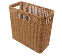 Lurrose Plastic Handwoven Tall Narrow Storage Basket with Handle for Kitchen Counter Bathroom and Office Organization Dark Brown Wicker Look Rectangular Space-Saving Design