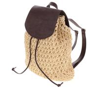 Lurrose Portable Backpack 2 Pack Schooling Bag Students Laptop Backpack Beige Rattan Grass Pu Material Reusable Not Easy to Break Or Deform with Inner Pocket for Daily Life and Office