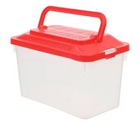 Lurrose Portable Turtle Habitat Tank for Hermit Crab and Small Reptiles, Red Plastic Aquarium Box with Breathable Lid and Handle, for Travel and Outdoor Adventures