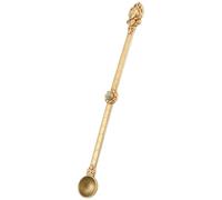 Lurrose Pure Brass Tibetan Hawan Spoon Inlaid Blue Beads Religious Spoon for Pouring Ghee in Puja Ethnic Brass for Temple and Ritual Use