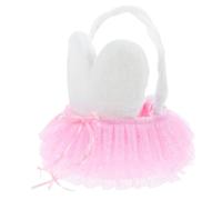 Lurrose Rabbit Ear Handheld Flower Basket Small Easter Tote Multi-purpose Woven Storage Basket for Candy and Sundries Pink