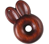 Lurrose Rabbit Ear Peace Buckle Wood DIY Craft Pendant Keychain Hanging Rabbit Charm Figurine Keyring Pendant Animal Statue Decor Cute Keyring