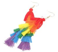 Lurrose Rainbow Tassel Drop Earrings Elegant Statement Earrings for Women 1 Pair Fabric Material Lightweight for Banquet and Going the Movies