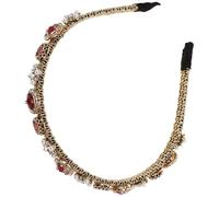 Lurrose Red Pearl Rhinestone Headband for Women, Delicate Thin Wire Hair Hoop with Pearl Accents, Stylish Party Hair Accessory and Ladies