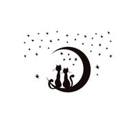 Lurrose Removable DIY Wall Stickers Featuring Two Cats Sitting on Moon Stars, Waterproof PVC Material, for Bedrooms and Ceramic Tile Decoration
