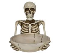 Lurrose Resin Skeleton Candy Holder Serving Tray with Dual Skeleton Hands, Beige Decorative Food Grade Bowl for Halloween, Office or Bedroom Spooky Treat Display