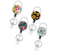 Lurrose Retractable Badge Holders Small Size and Easy to Store with Flower Pattern 4pcs Portable Cards Clips Made of Abs and Zinc Alloy Suitable for Backpacks and Work Cards