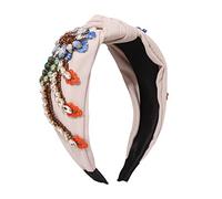 Lurrose Retro Wide Hair Hoop Boho Rhinestone Headband Beige Cloth Crystal Headband Wide Diamond Headdress Hair Accessories for Women Girls Hair Decorative