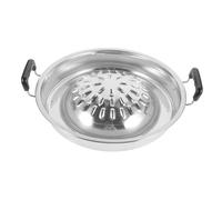 Lurrose Reusable BBQ Grill Pan with Handle Heat Resistant Household Barbecue Tray for Indoor Outdoor Cooking Portable Round Grill Plate for Camping Restaurant Buffet Fish and Meat Grilling