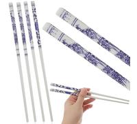 Lurrose Reusable Ceramic Chopsticks Long Porcelain Chinese Chopsticks Blue and White Pattern Non-Slip Design Sturdy Home Dining Tableware for Restaurant Use