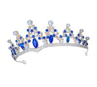 Lurrose Rhinestone Crown Headband for Bride Wedding, Luxury Blue Crystal Tiara Bridal Hair Accessory, Birthday Party Sparkly Headpiece for Women