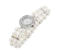 Lurrose Rhinestone Pearl Cuff Watch Bracelet Set for Women Elastic Double Row Stretch Vintage Jewelry Party Christmas Accessories