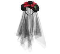 Lurrose Rose Floral Crown Veil Halloween Costume Mexican Headband Day of the Dead Headpiece for Festival Carnival Party, Red and Black, Größe 1