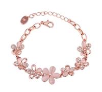 Lurrose Rose Gold Floral Bracelet for Women Featuring Shiny Tin Alloy Material and Diameter Adjustable Design, Stylish Crystal Bead Decoration for Everyday Wear and Special Occasions