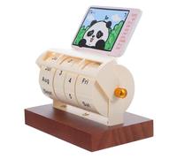 Lurrose Rotary Wooden Perpetual Desk Calendar with Month Week Date Display Cute Pink Panda Design Sustainable Desktop Organizer for Office Home Classroom Planning