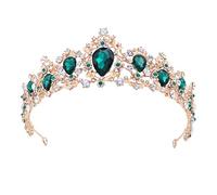 Lurrose Royal Crystal Tiara Elegant Wedding Crystal Tiara Hair Accessories Crown Jewelries for Bride Bridesmaid Green