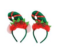 Lurrose Santa Hat Headband 2pcs Christmas Headband Elf Hat Hair Hoop Cute Elf Ear Hairband Elves Party Hats with Jingle Bells Feather for Santa Party Carnival Christmas Hat Headband