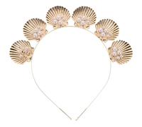 Lurrose Shell Headband Gold Seashell Crown Goddess Pearl Decor Tiara Headband for Wedding Party