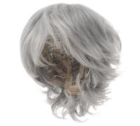 Lurrose Short White Curly Wig for Older Women Realistic Short Hair Grandma Wig with Water Wave Texture for Halloween and Daily Wear