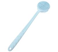 Lurrose Silicone Long Handle Bath Brush for Adults, Dual-Sided Thickened Body Scrubber with Nylon Bristles, Back Cleaning Shower Brush in Nordic Blue for Wet Dry Use