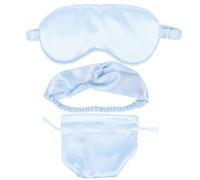 Lurrose Silk Sleeping Blindfold Set with Hairband and Storage Bag, Blue Silk Eye Mask for Sleeping, Calms Facial Skin for People Suffering from Dry or Headaches