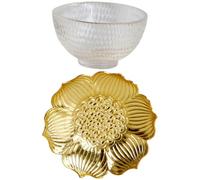 Lurrose Simple Style Chinese Glass Tea Cup Set with Small Metal Tray, Delicate Teacup for Hot Drinks, Modern Minimalist Tea Cups Suitable for Home and Office Use