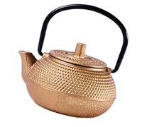 Lurrose Small Tea Kettle Cast Iron Teapot with Long Serving Life and Healthy Use, Mini Golden Teapot Ornament for Dining and Entertaining, Classic and Charming Design