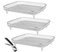 Lurrose Stackable Stainless Steel Air Fryer Racks with Clamp Tong 3-Layer Wire Mesh Stand for Dehydrating and Grilling Air Fryer Accessories Compatible with Home Kitchen and Restaurant Use