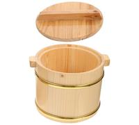 Lurrose Sushi Rice Bucket with Lid Capacity Japanese-style Hangiri Mixing Tub for Cooking Food Storage Container Smooth Rounded Edges Safe to Touch Practical Kitchen Rice Barrel for Home