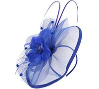 Lurrose Tea Party Hat for Women 20s Headpiece Mesh Yarn Fascinators Hat Women's Fascinator Clip-on Headband Royal Blue