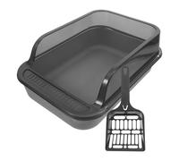 Lurrose Thickened Cat Litter Pan with High Walls and Included Scoop Semi-enclosed Open Top Design for Cats and Rabbits Dark Grey Medium Easy to Clean and Prevents Litter Scatter