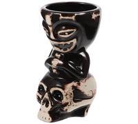 Lurrose Tiki Mug Ceramic Skull Doll Cocktail Cup 450ml Hawaiian Party Drinkware Novelty Barware for Home and Entertaining