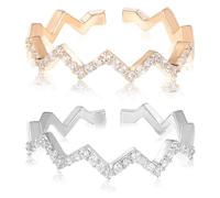 Lurrose Tiny Rings for Women, 2Pcs Adjustable Wave Finger Rings, 925 Silver Open Design, Lightweight and Delicate, Suitable for Party and Daily Wear