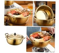 Lurrose Titanium Stainless Steel Korean Ramen Noodle Pot with Dual Handles and Lid Lidded Soup Pan for Stews Instant Noodles and Kitchen Cooking