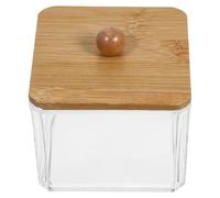 Lurrose Transparent Cotton Swabs Holder with Wooden Lid Tabletop Organizer for Cotton Balls and Pads Compact Space-saving Storage Box with Wide Mouth Design for Bathroom and Dressing Table