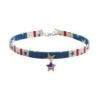 Lurrose Trendy Five-pointed Star Denim Necklace with American Flag Pendant, Smooth Surface and Easy to Fit Choker for Women, Accessory for Independence Day and Social Events
