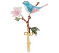 Lurrose Vintage Bird-Shaped Enamel Metal Wall Hook Rack with Pink Floral Design, Decorative Cute Wall Hooks for Hanging Coats Towels Keys Hats in Home Office Bathroom