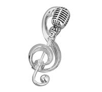 Lurrose Vintage Brooches for Women Featuring a Classic Silver Alloy Microphone Music Note Lapel Pin, Adjustable and Easy to Put, for Concerts and Graduations, Stylish Music Jewelry