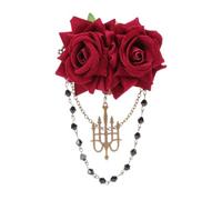 Lurrose Vintage Corsage Decorative Pin Rose Brooch with Tassel Gothic Plastic and Alloy Accessory Elegant Dark Style for Birthday and Dancing Party for Flower and Groom