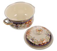 Lurrose Vintage Enamel Stockpot 22cm Thickened Two Handle Soup Pot with Lid Wear-Resistant Coating Suitable for Gas and Induction Cooktops