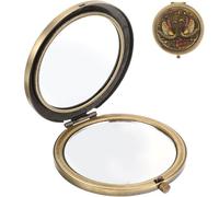 Lurrose Vintage Foldable Compact Makeup Mirror Double-sided Bronze Metal Pocket Mirror for Travel and Bridal Use for Purse and On-the-go Touch-ups