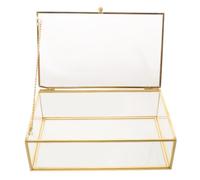 Lurrose Vintage Glass Keepsake Box: Gold Card Box with Hinged Lid - Glass Jewelry Holder for Storage Wedding Card, Trinkets, Photo and More 7.95x5.12x2.48in