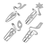 Lurrose Vintage Rings 4 Pcs Women Fingernails Ring Fashion Crystal Rhinestone Nail Cap Cover Ring Nail Art Charm Open Nail Rings Jewelry for Women Girls Silver Vintage Decor